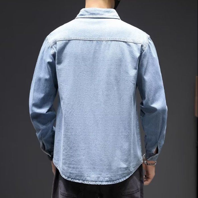 Spring Autumn Fashion Men's Solid Casual T-Shirt Loose Cool Boy Soft Versatile Tops Coat Pocket Denim Shirt Jacket Business