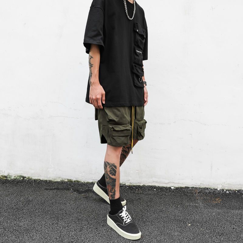 2023 Men's Retro High Street Style Army Green Drawstring Pocket Loose Casual Cargo Shorts for Men Oversize XXXL