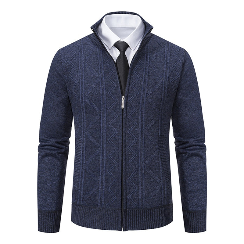 Autumn Winter Men's Cardigan Stand Collar Knitted Sweatercoat Men Business Casual Warm Sweater Knit Outerwear Coat Man Cardigans