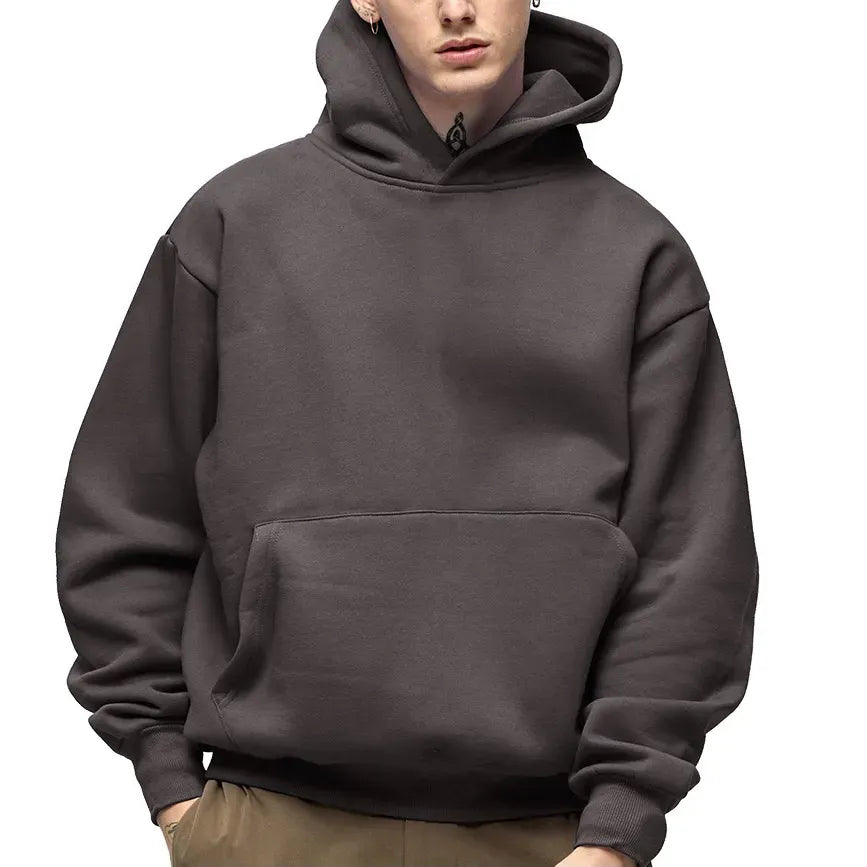 Heavy Weight Fashion Men's Hoodies New Autumn Winter Casual Thick Cotton Men's Top Solid Color Hoodies Sweatshirt Male