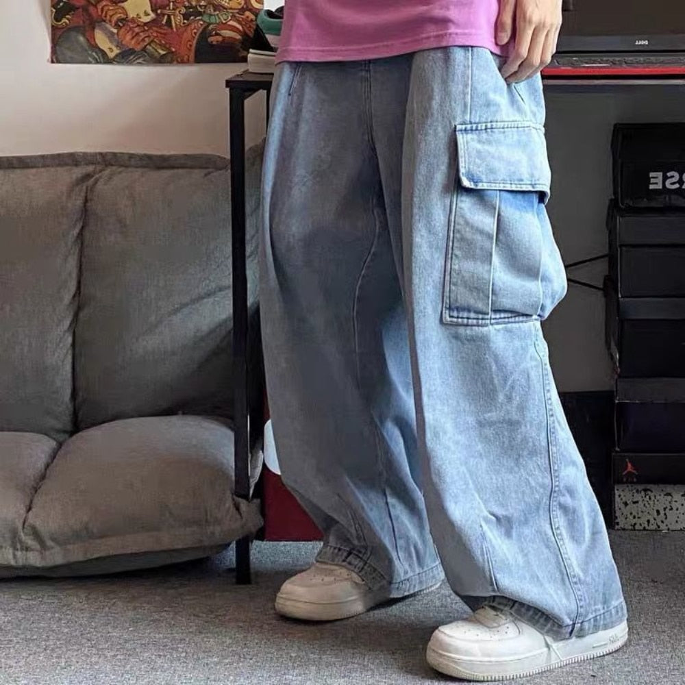 Baggy Jeans Trousers Male Denim Pants Black Wide Leg Pants Men's Jeans Oversize Cargo Korean Streetwear Hip Hop Harajuku