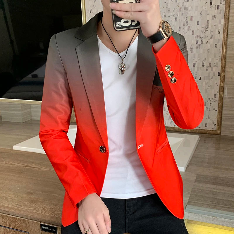 Blazer Fot Men 2024 Spring New Male Gradient Suit Jacket Masculino Korean Style Slim Fit Casual Men Fashion Trend Dress Jacket