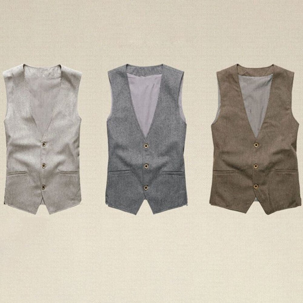 Men's Business British Style Retro Linen Vest Summer Thin Section Slim Three Button V-Neck Slim Gentleman Casual Formal Vest