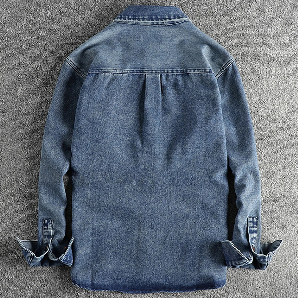 Casual Fashion Denim Shirt Long Sleeve Vintage New Top Tee Shirt Coat Summer Jeans Overshirt Workwear Classic Man Brand Clothing