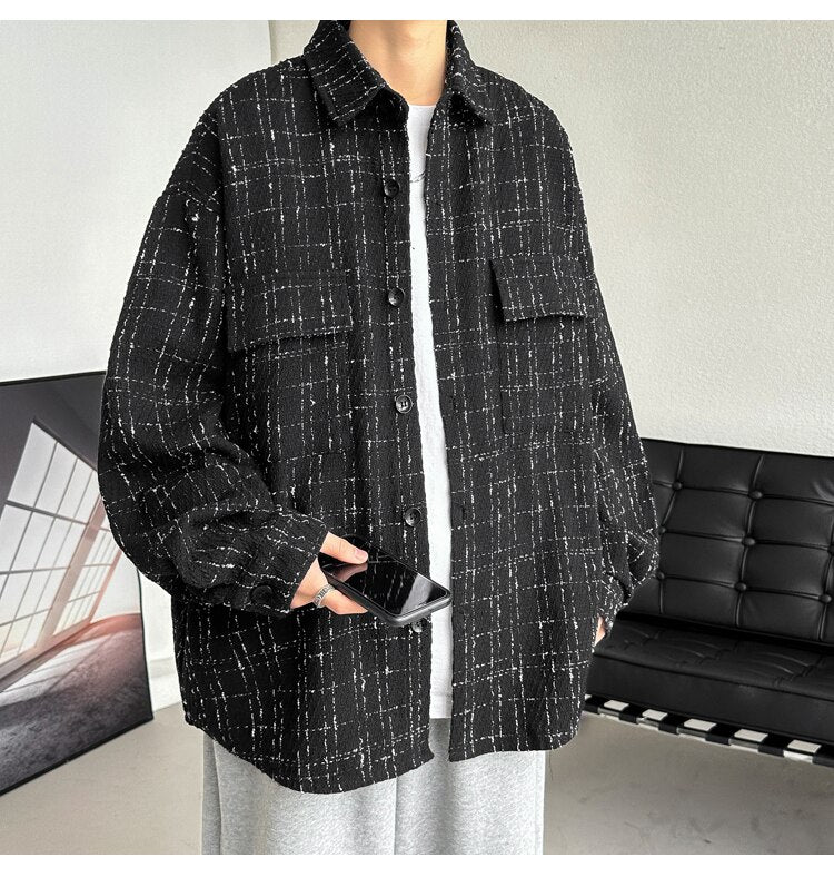 Spring Autumn Premium Heavy Shirts Men Solid Loose Long Sleeve  Women's jacket Hip Hop Thick Korean Casual Woolen Coat 2023 New