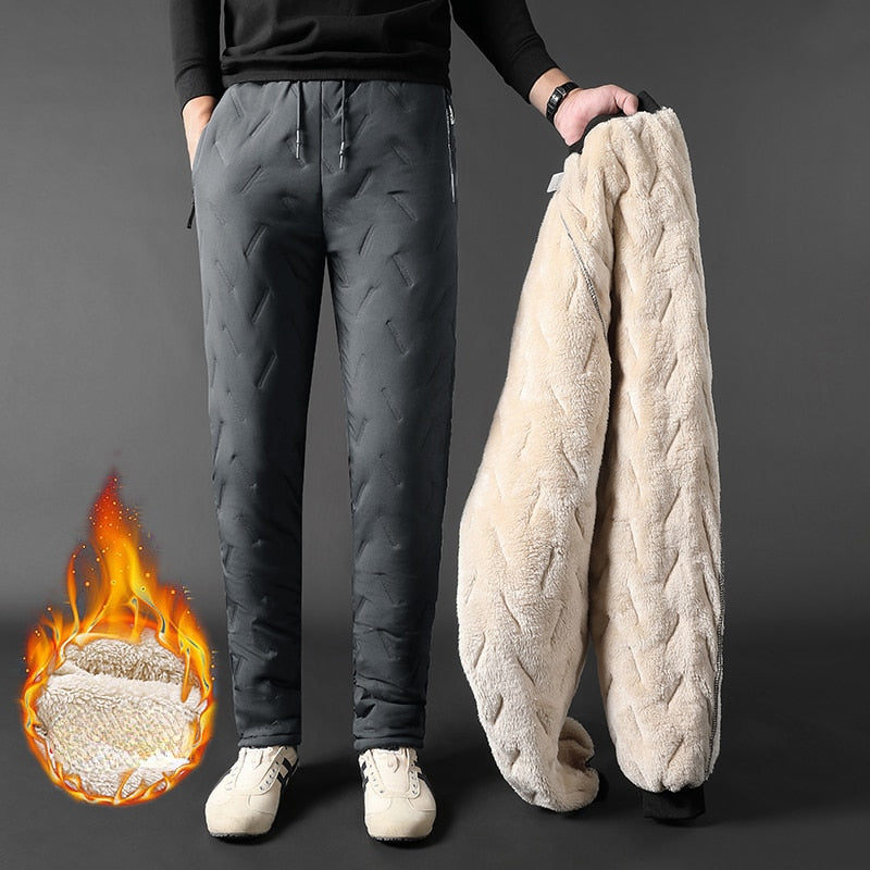 2023 Men's Winter Pants Thick Warm Sweats Thermal Lined Jogger Fleece Pants Big Trouser Male Plus Size Zip Pocket Work 6XL black