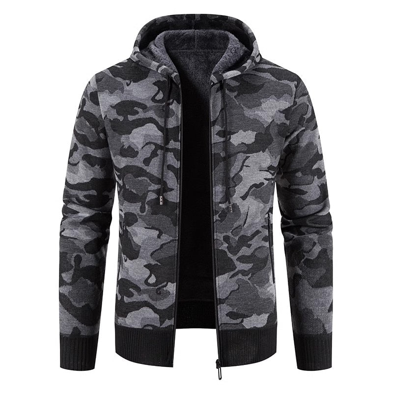 Winter Sweatercoat Men Fleece Hooded Cardigan Sweater Jackets Mens Thick Warm Knitting Coats Fashion Camouflage Sweatercoat Men