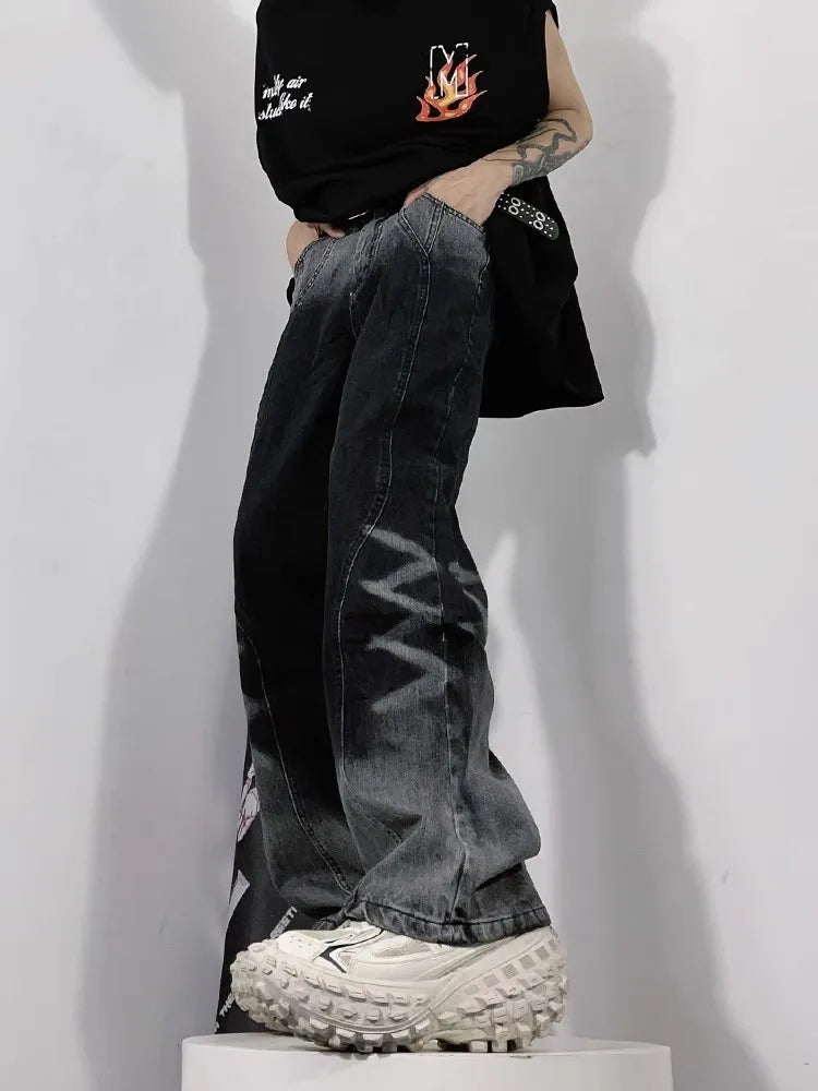 American High Street Gradient Washable Old Jeans Men and Women's Loose Straight Sleeve Couple Pants Fashion Brand Premium Feel