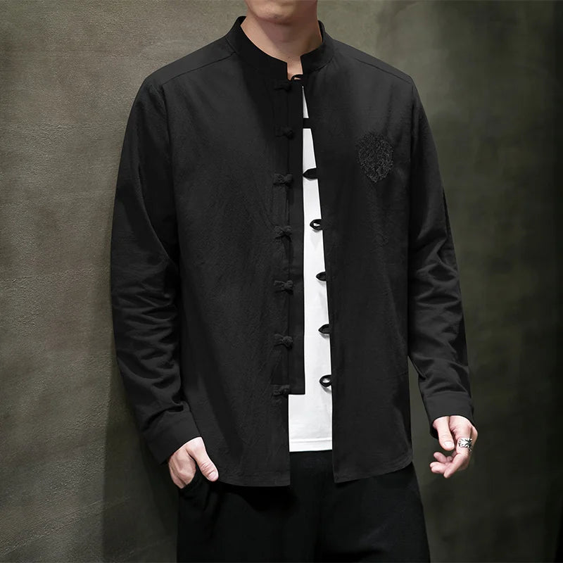 New Spring Autumn Men Chinese Style Cotton Linen Shirt Men Solid Color Loose Long Sleeve Single Breasted Shirts Mensa Clothing