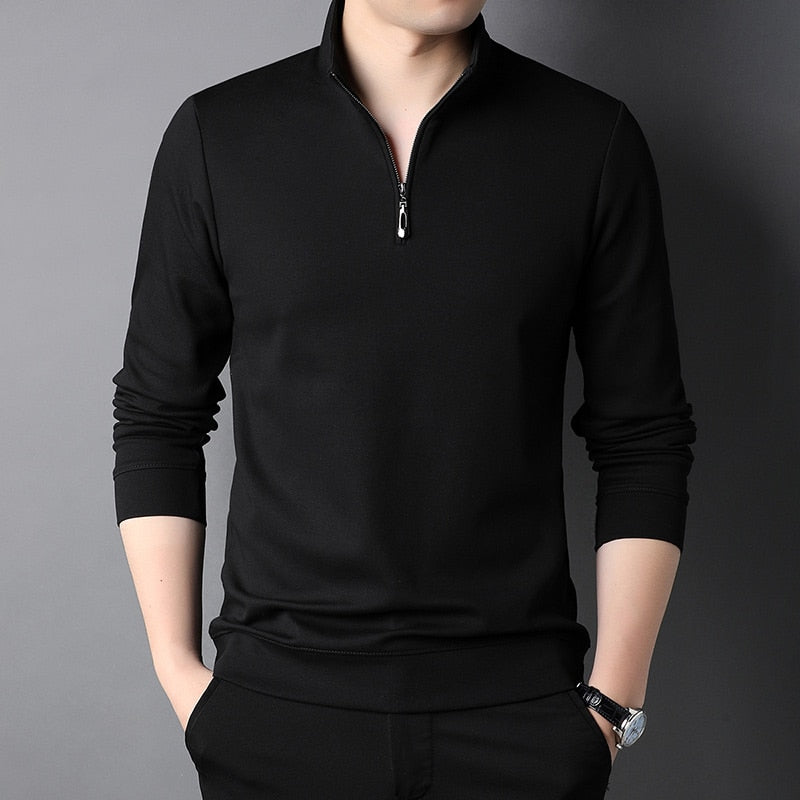 Top Grade 2023 New Fashion Brand Luxury Zipper Polo Shirt Men Casual Plain Korean Solid Color Long Sleeve Tops Mens Clothing