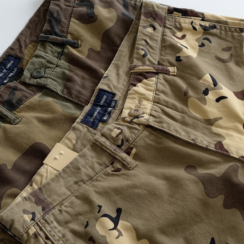 Summer New Men's camo casual casual loose cotton straight-tube cargo shorts multi-pocket pants