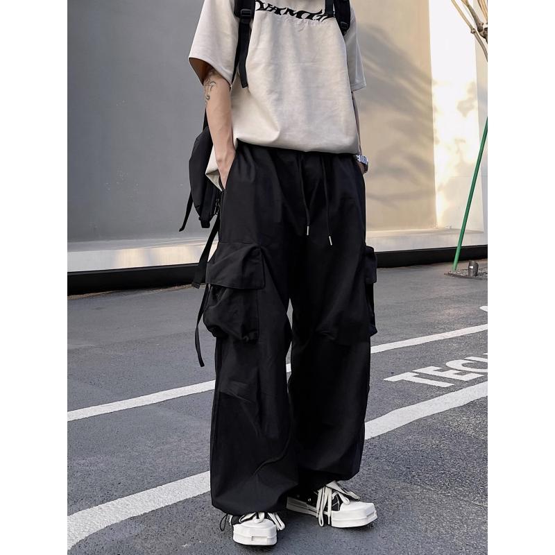 Blue Big Pocket New American Retro Straight Cargo Pants Men's Fashion Brand Summer Casual Loose Lovers Wide Leg Long Trousers