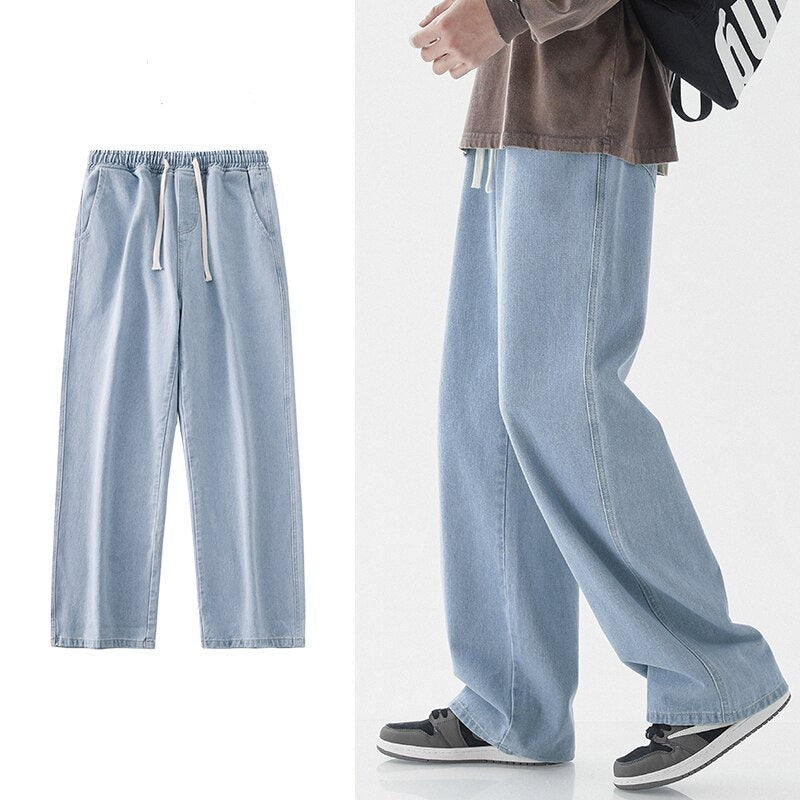 2023 Spring Summer New Men Oversized Baggy Jeans Trend Ins Straight Loose Elastic Waist Casual Streetwear Wide Leg Trousers Male