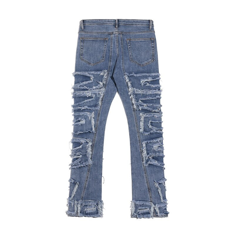 Retro Hole Ripped Distressed Jeans for Men Straight Washed Harajuku Hip Hop Loose Denim Trousers Vibe Style Casual Jean Pants