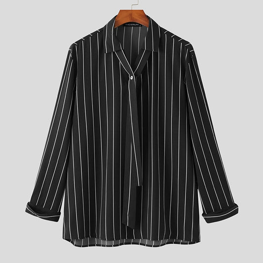 Fashion Men Striped Shirt Lapel Long Sleeve Streetwear Tie Autumn Casual Men Clothing 2023 Korean Leisure Shirts S-5XL INCERUN