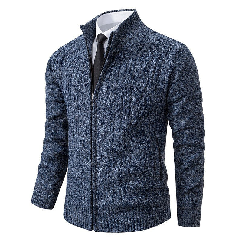 New Winter Thick Warm Cardgian Men Smart Casual Knitted Sweatercoat Jackets Mens Slim Solid Color Stand Collar Knitting Cardigan