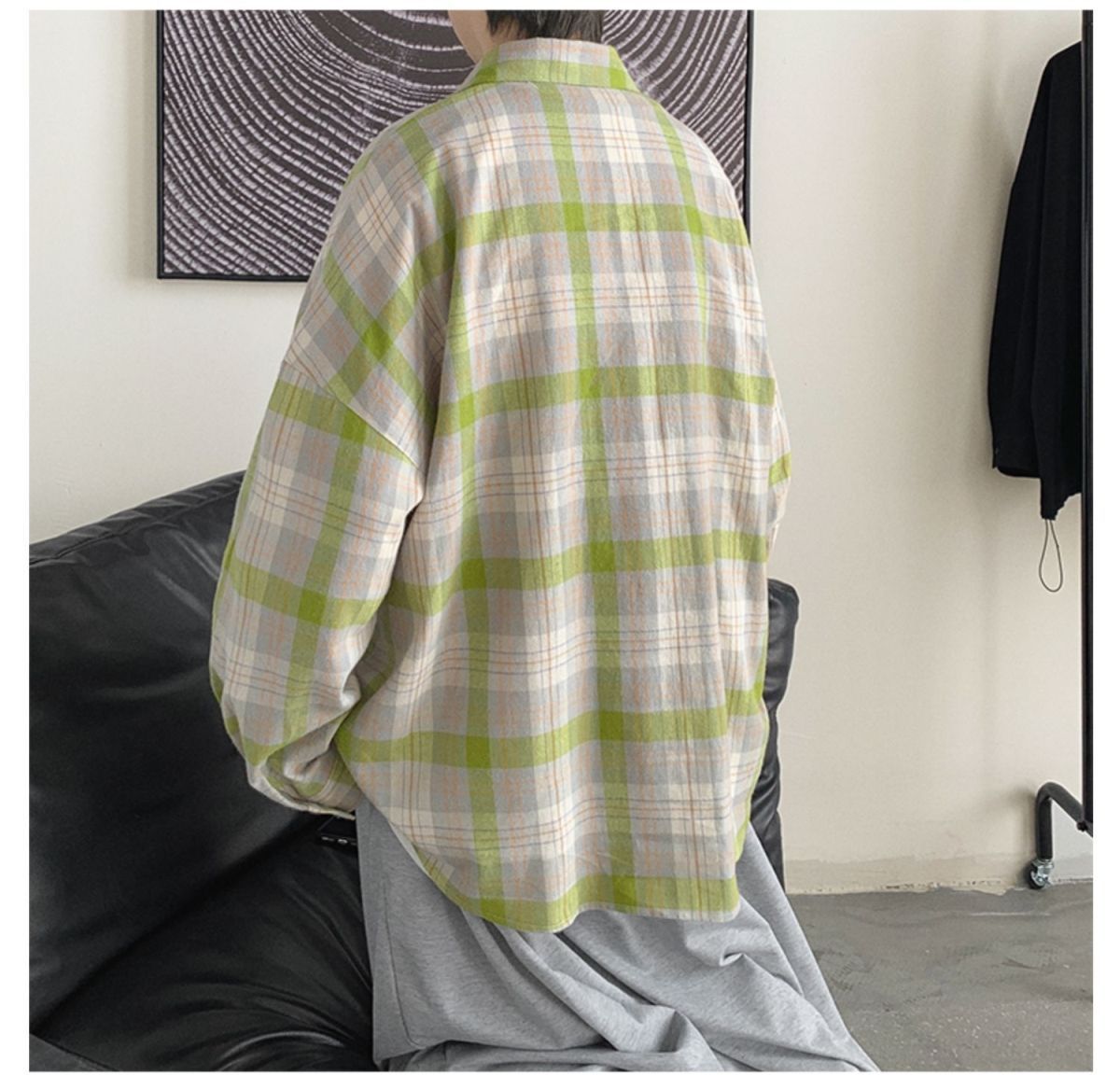 Spring Autumn Men's Casual Loose Versatile Tops Coat Cool Boys Solid Vertical Soft Breathable Plaid Long Sleeve T-Shirt