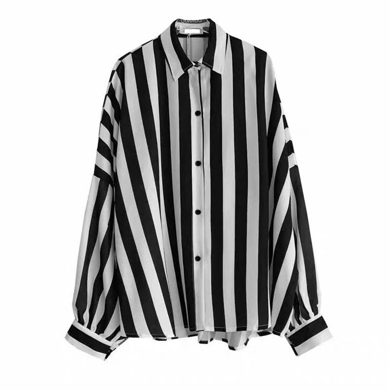 Fashion Lapel Spliced Button Korean Striped Shirt Men's Clothing  Autumn New Loose Casual Tops Long Sleeve All-match Shirt