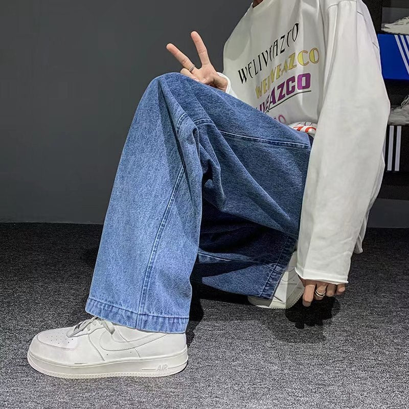 Summer thin men's fashion famous brand versatile loose straight Summer wide leg pants clothes streetwear hiphop denim New