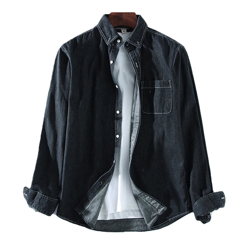 3 Colors 2024 New Men's Casual Denim Shirt Fashion Casual Cotton Slim Fit Cowboy Long Sleeve Shirt Male Brand Clothes