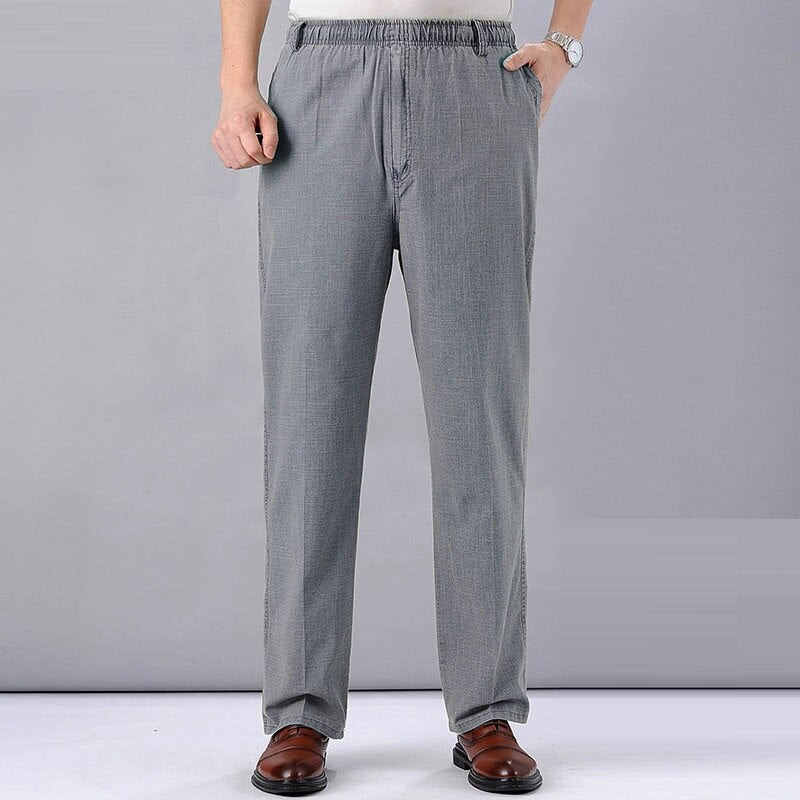 Men's Linen Pants High Waist Lightweight Summer Pants Men 2023 Thin Clothing Loose Cotton Trouser Elastic Band Work Vintage Pant