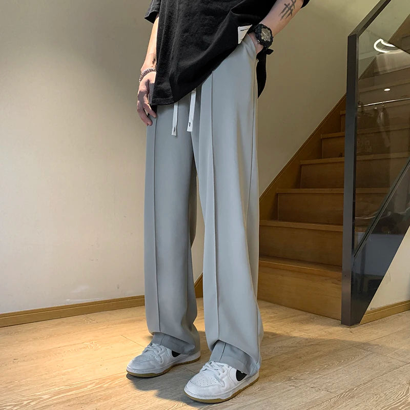 2024 Spring New Ice Silk Pants Men's Summer Loose Beam Feet Sagging Casual Trousers Trend Sports Harem Pants