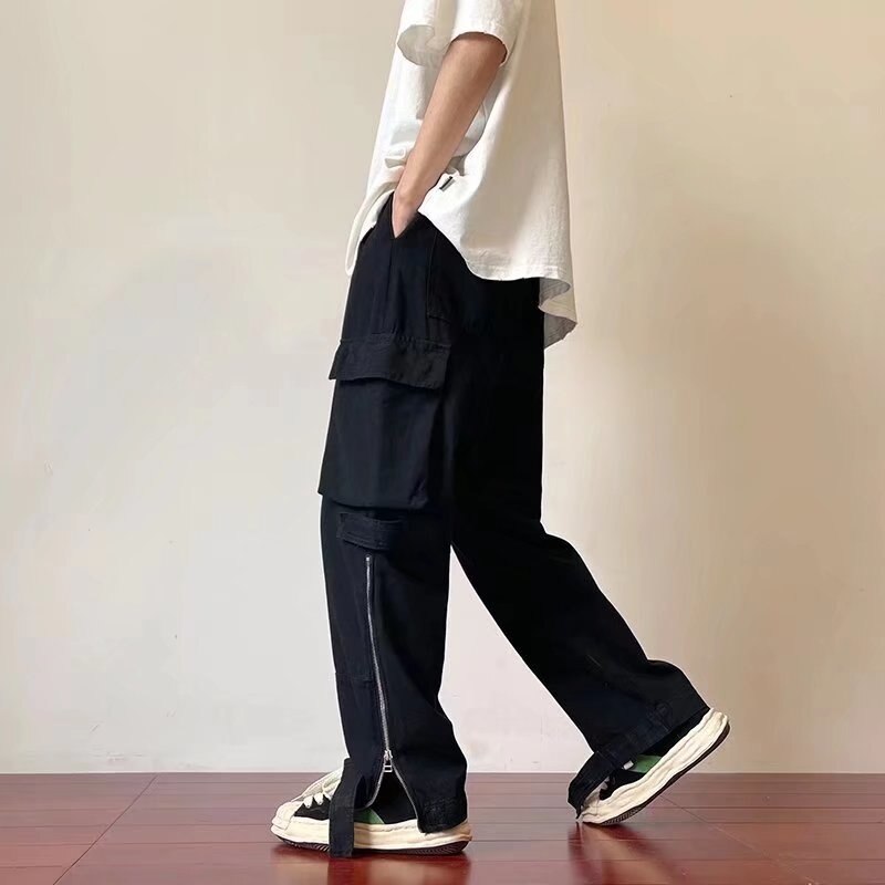 Summer thin American retro Multi Pocket overalls for men trousers and women loose ins fashion brand white straight casual pants