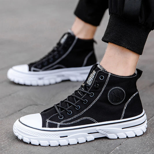 Fashion High Top Canvas Shoes Men Lightweight Lace-up Man Vulcanized Shoes Comfort Platform Man Black Casual Canvas Shoes