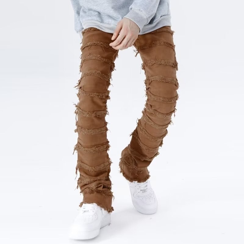 2023 American High Street Erosion Damaged Fur Vintage Jeans Men's Youth Trendy Straight Slender Slim Micro Pants streetwear