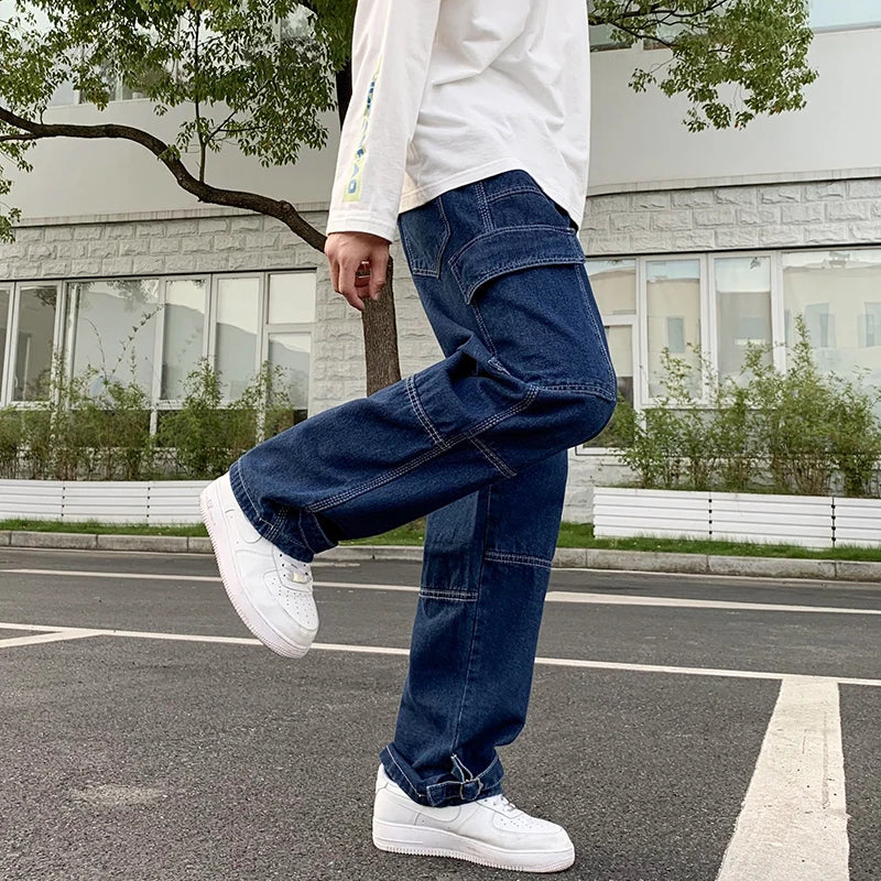 FORUWISH  -  Men Wide Leg Jeans Hip Hop Casual Men's Straight Baggy Denim Pants Streetwear Skateboard Pant Neutral Trousers Plus Size S-5XL