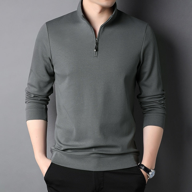 Top Grade New Fashion Brand Luxury Zipper Polo Shirt Men Casual Plain Korean Solid Color Long Sleeve Tops Mens Clothing 2023