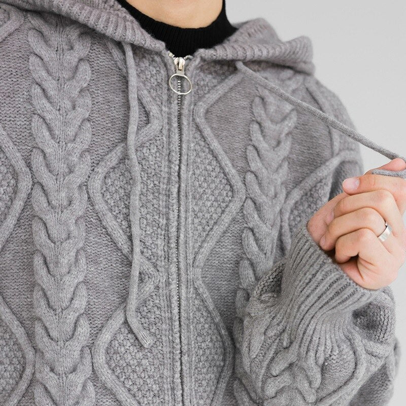 Knitted Hoodie Mens Jackets Zip-up Long Sleeve Hooded Sweatercoat Autumn Winter Warm Knit Outerwear Men Clothing Fashion Sweater