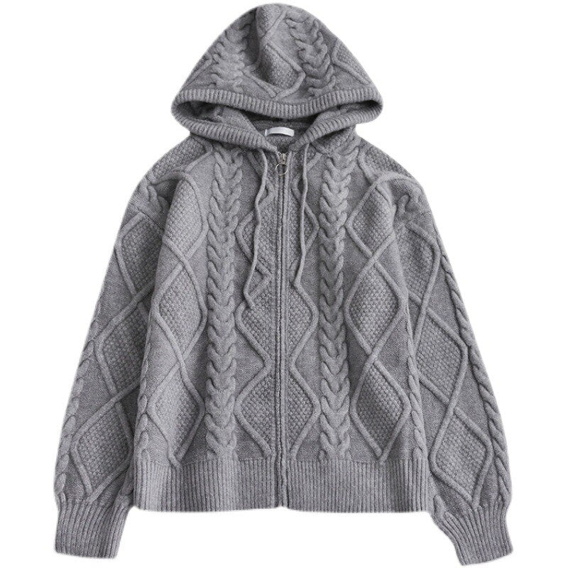 Knitted Hoodie Mens Jackets Zip-up Long Sleeve Hooded Sweatercoat Autumn Winter Warm Knit Outerwear Men Clothing Fashion Sweater