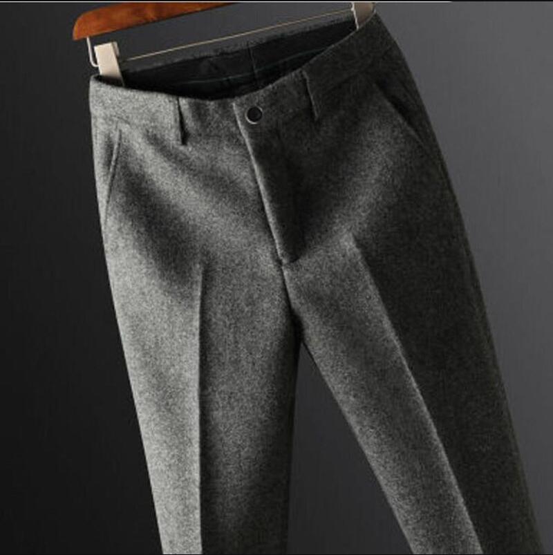 Autumn Winter New Men's Suit Pants Fashion Business Casual Woolen Suit Pants Male Straight Formal Trousers  F202