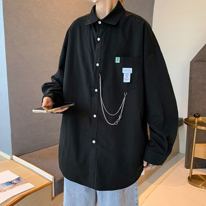 2023 New Hip Hop Men's Shirts Streetwear Chain Long Sleeve Harajuku Trend Fashion Korean Woman Shirt Oversized  Large Size 5xl