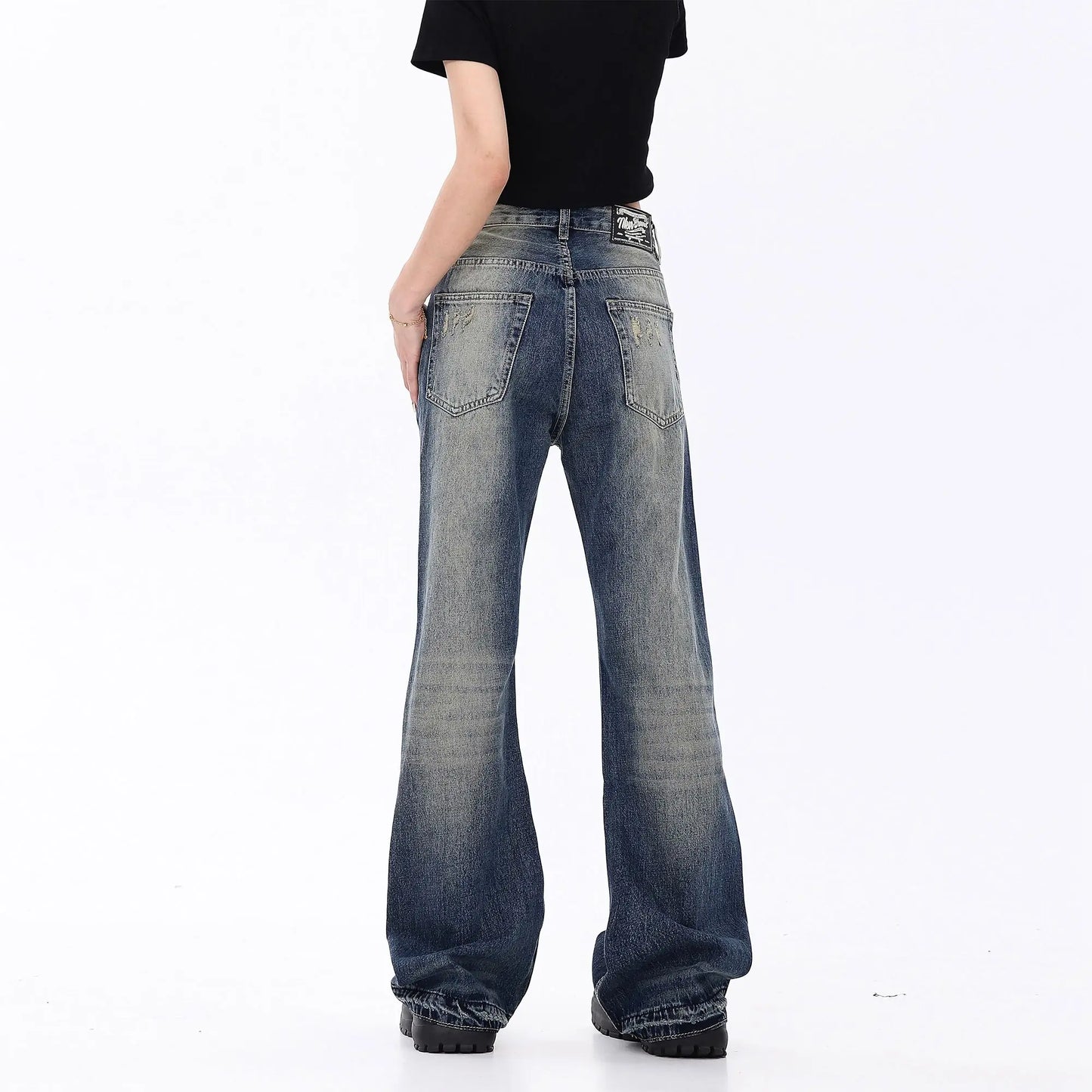 American High Street Washed Jeans Men's and Women's Loose Straight Tube Vibe Style Pants Micro Ragged Pants Streetwear