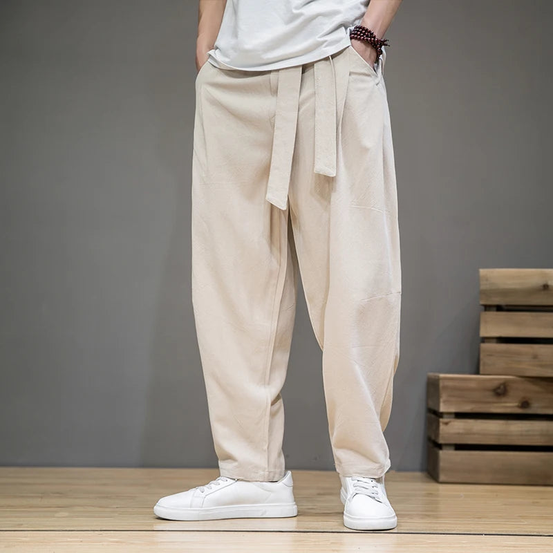 FORUWISH  -  Spring Cotton Linen Pants Men Elastic Waist Casual Harem Pant Loose Sweatpants Traditional Chinese Trousers pantalons homme