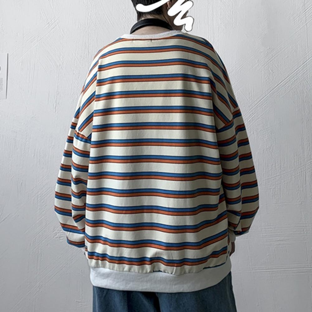 Vintage Men Sweatshirt Korean Style Autumn Striped Print Loose O-neck Tops Retro Streetwear Casual Sweatshirts for men camisetas