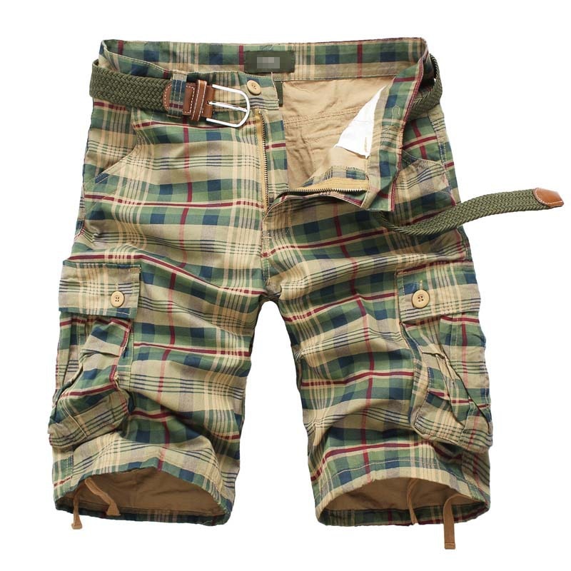 Men Shorts Plaid Beach Shorts Army Military Cargo Shorts Mens  Cotton Loose Trousers Bermuda Cargo Overalls Summer Plus Size 44