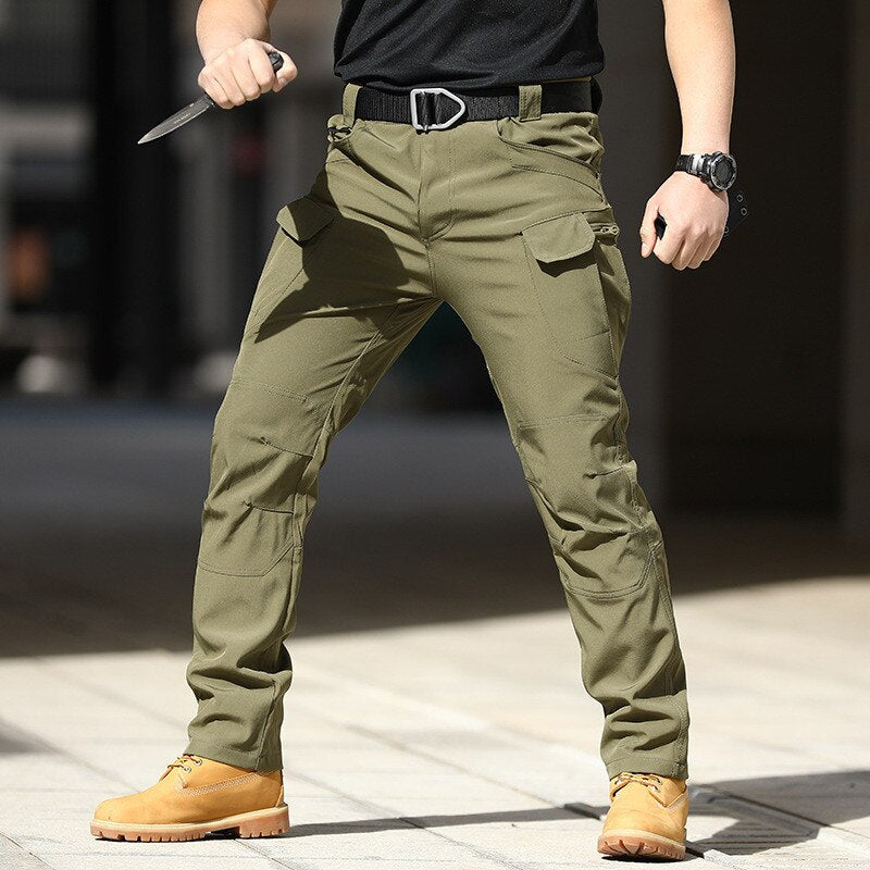 Mens Tactical Pants Multi Pocket Elastic Waist military army cargo Waterproof SWAT Combat Trousers Outdoor Hiking Trekking Pant