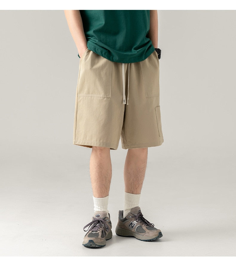 Spring Summer Fashion Solid Casual Men's Drawstring Elasticity Waist Versatile  Cool Boys Cotton Loose Shorts Pants Student