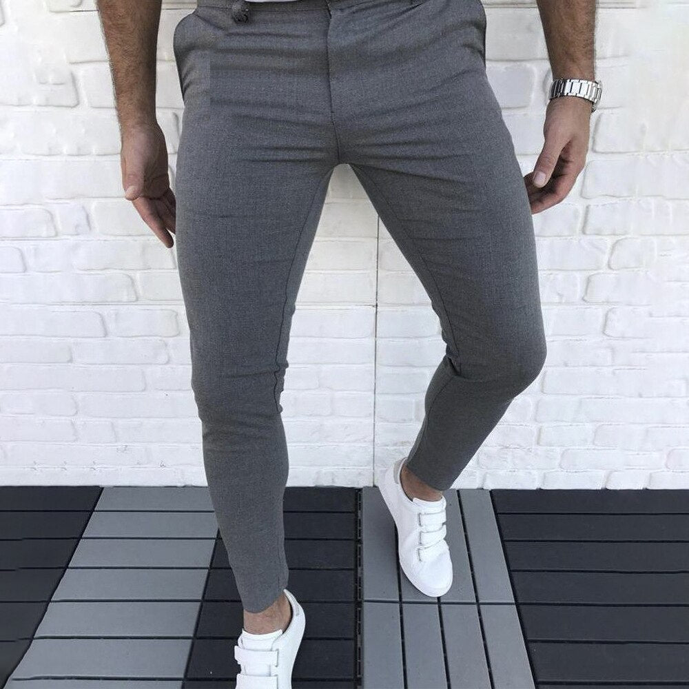 Summer Spring Autumn Men's Pants Business Casual Slim Trousers Mid-rise Solid Color Suits Pencil Pants For Men Streetwear