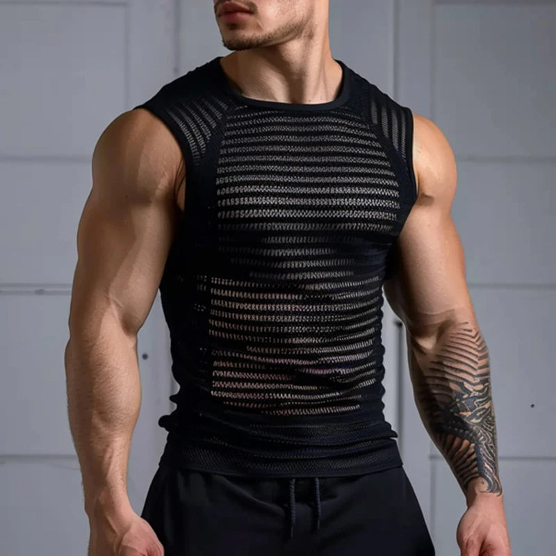 Sexy Mens See Through Mesh Tank Tops Fashion Hollow Out Breathable Sports Slim Camisoles Men Summer Trendy Sleeveless T Shirts