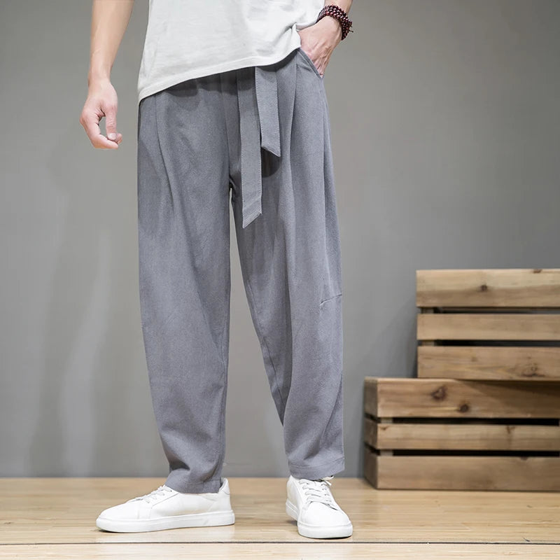 FORUWISH  -  Spring Cotton Linen Pants Men Elastic Waist Casual Harem Pant Loose Sweatpants Traditional Chinese Trousers pantalons homme