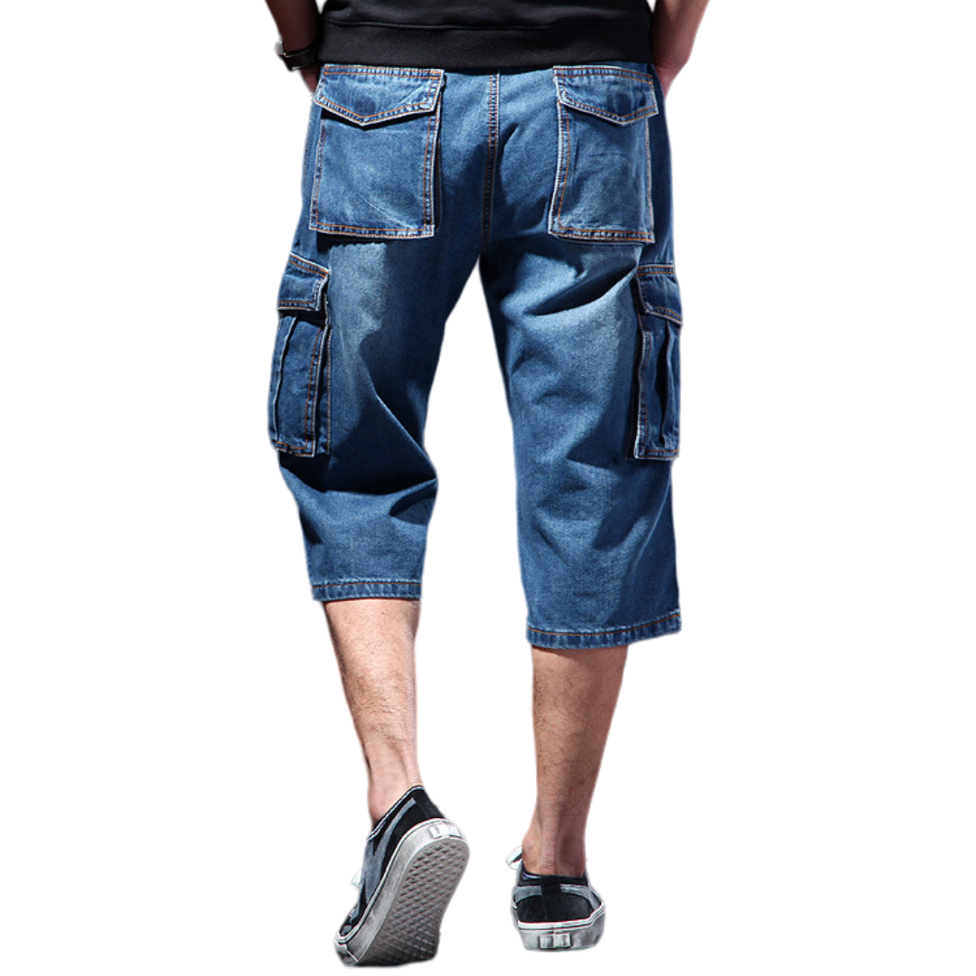 Mens Cargo Denim Shorts Plus Size 40 Loose Skateboard Short Jeans for Male