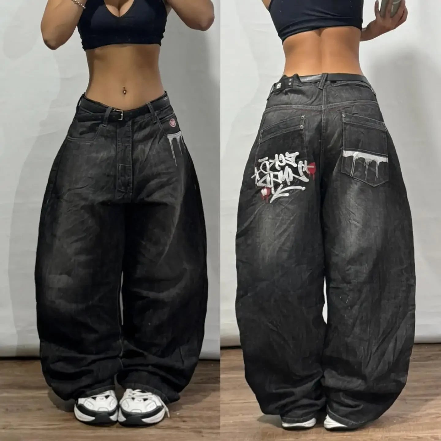 FORUWISH  -  American New Trend 90s Retro Letter Printing Washed Baggy Jeans Female Y2K Harajuku Hip Hop Gothic High Waist Wide Leg Pants