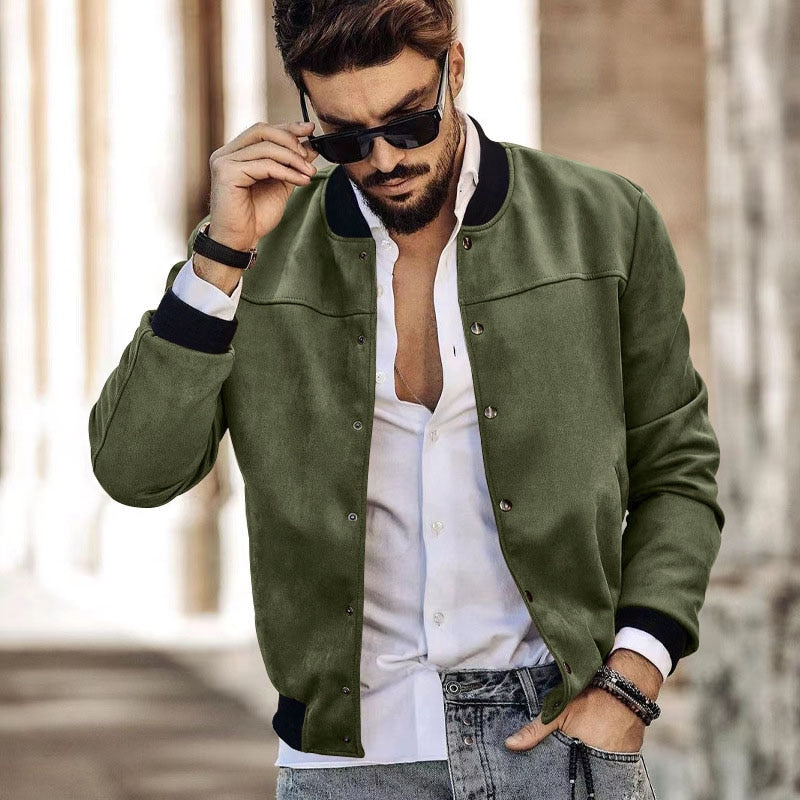 Fashion Men Leather Jacket Autumn Classic Outerwear PU Suede Leather Coats For Mens Clothing Vintage Stand Collar Zip-up Jackets