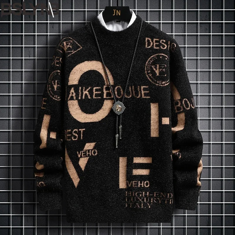 Fashion Brand Men's Cashmere Sweater Pullover Print Design Warm Stylish Sweaters Clothing