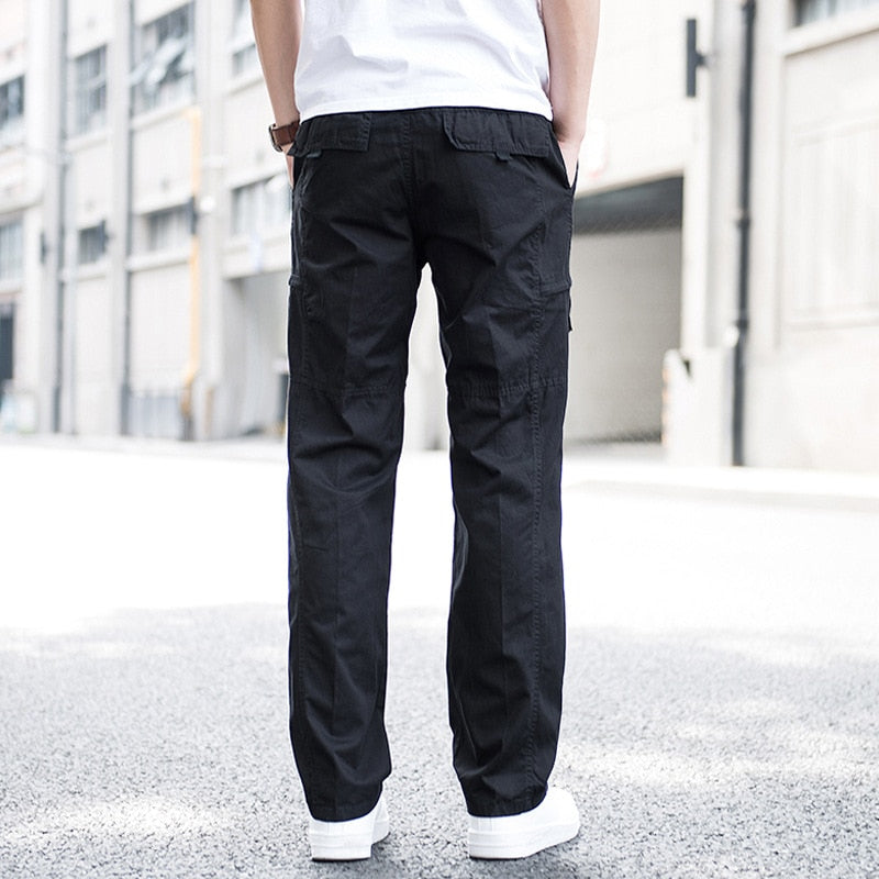 Big Size Men's Cargo Trousers Straight Leg Work Pant Men Loose Fit Cotton Summer Wide Overalls Male Side Multi Pocket large size