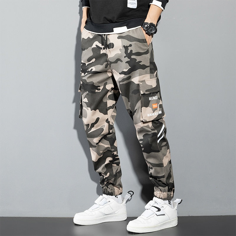 Black Cargo Pants Men Y2K Streetwear Casual Pants Green Plus Size Camo Cotton Multi Camouflage Street Wear Style Korean Fashion